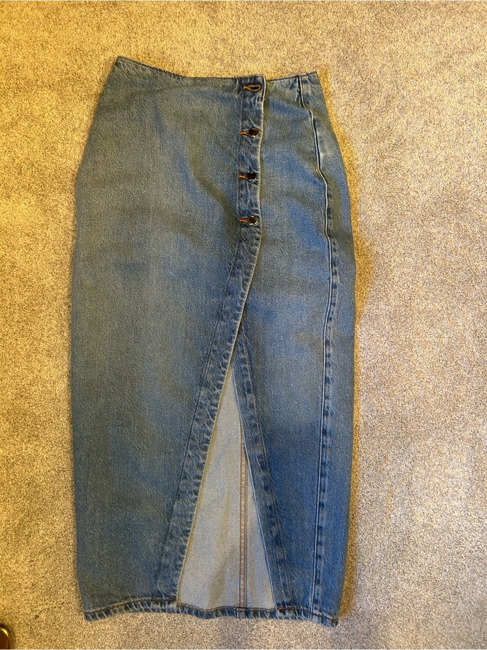 Zara Blue Straight-Leg Jeans Skirt with Asymmetric Button Placket